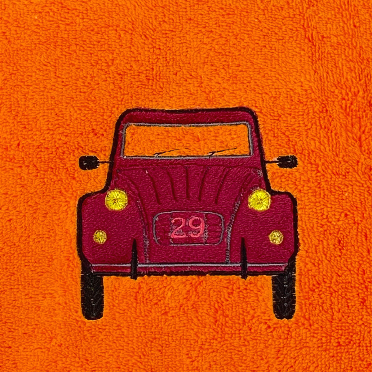 serviette peps orange deudeuchouzig détail 2cv sur serviette PERSONNALISÉE