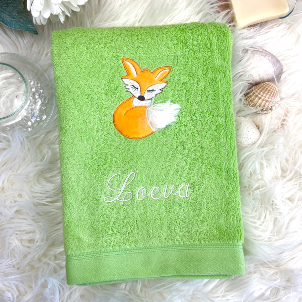 renard mignon personnalisé serviette couleur vert